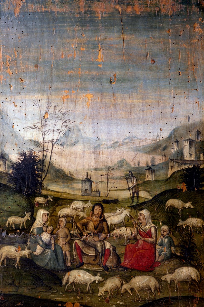 Escena del Antiguo Testamento, tabla pintada, detalle (Sacristía Vieja, Iglesia de Santa María de las Gracias, Milán, Italia) de Walter Charles Mills