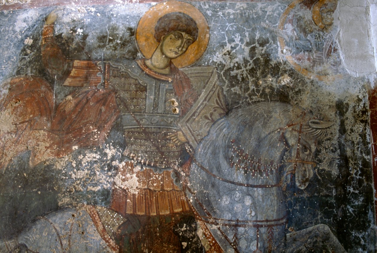 San Jorge, fresco en la Iglesia de Agios Georgios, Anidri, Creta, Grecia de Walter Charles Mills
