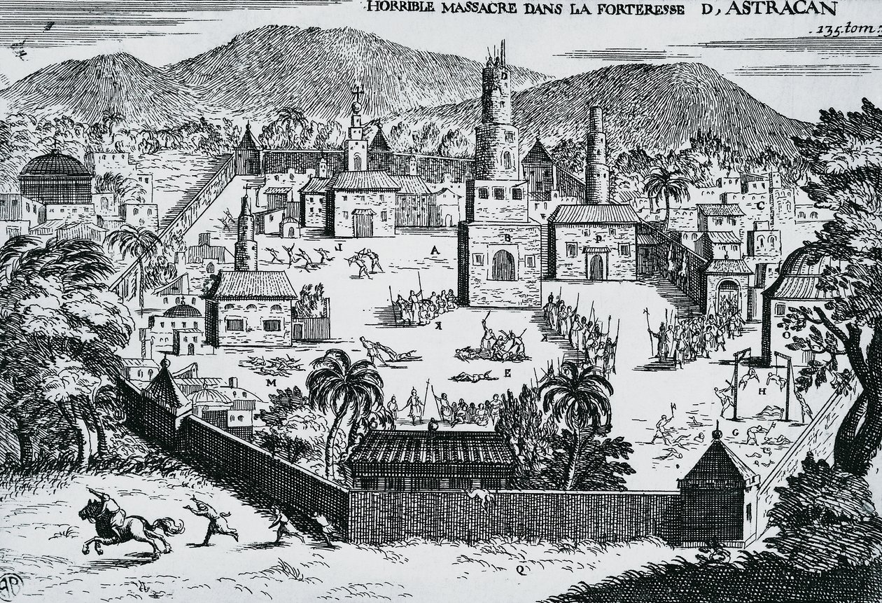Los cosacos liderados por Stepán Razin atacando la fortaleza de Astracán en 1670, Rusia de Walter Charles Mills