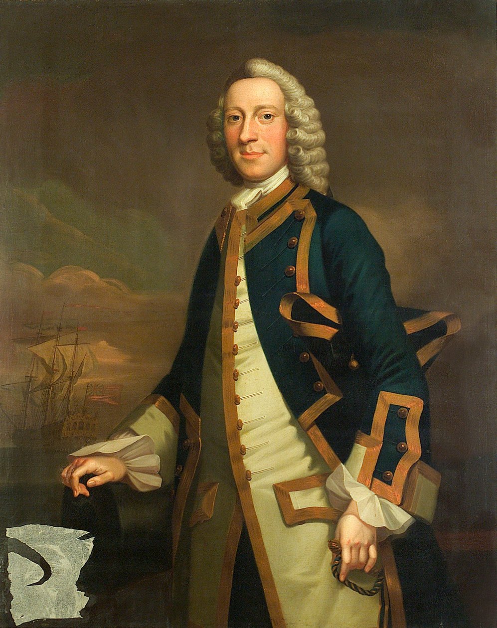Retrato de un capitán, c.1750 (óleo sobre lienzo) de John (attr.to) Wollaston