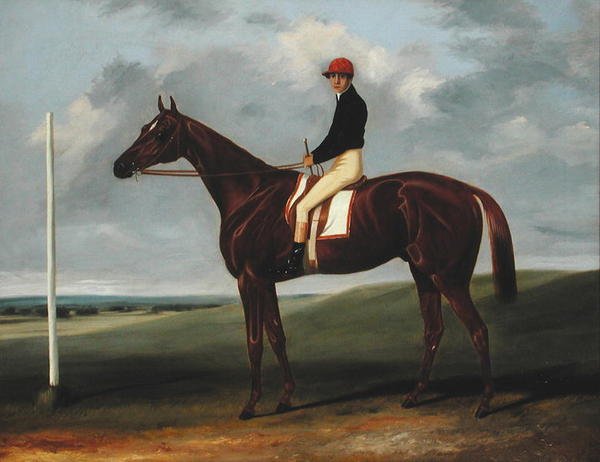 Potro castaño con jinete y poste de salida de John Alfred Wheeler
