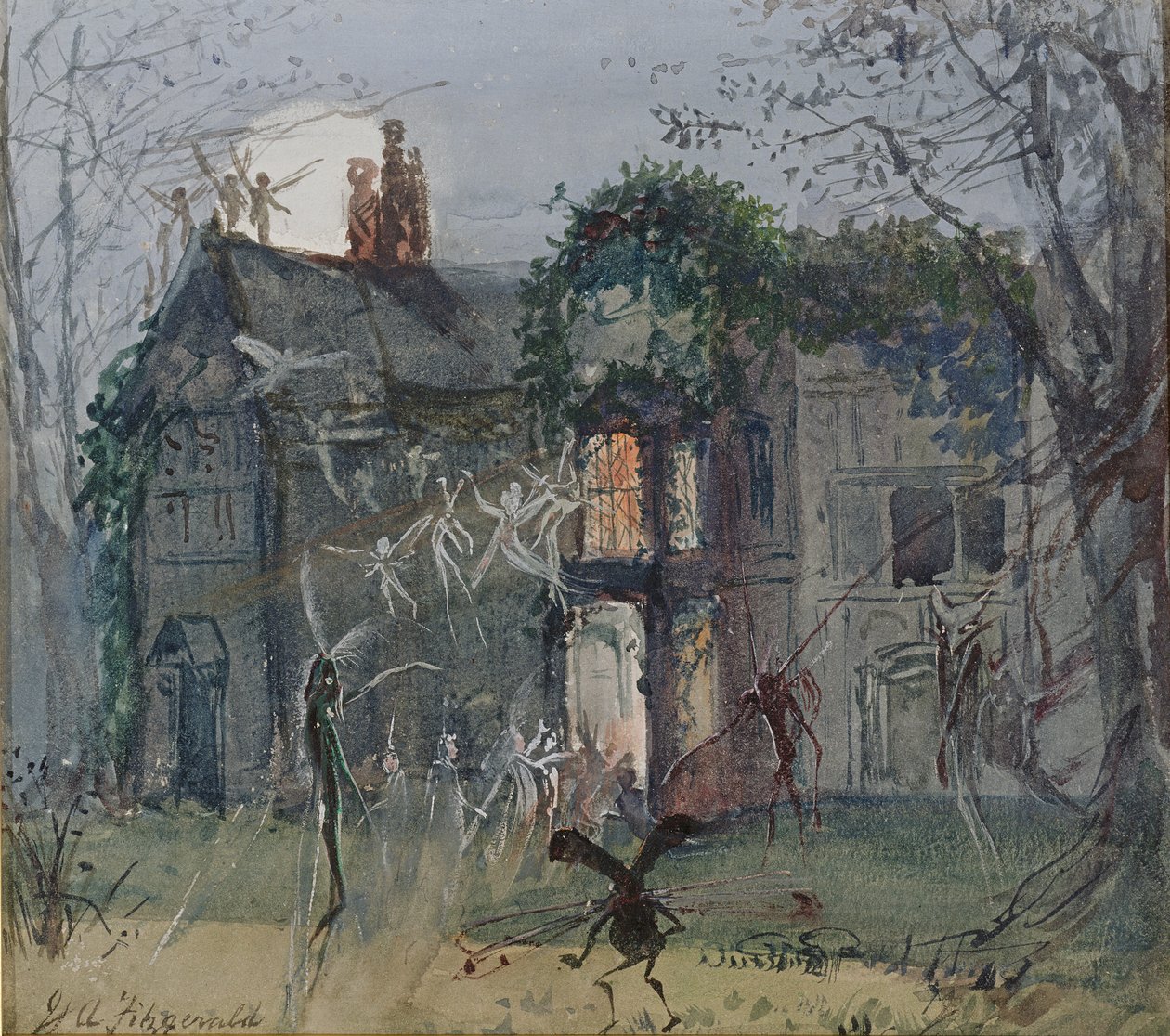 El viejo salón, hadas a la luz de la luna de John Anster Fitzgerald