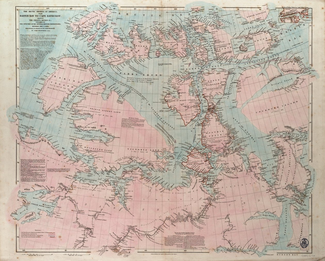 Las costas árticas de América desde la bahía de Baffin hasta el cabo Bathurst, mostrando las costas y ríos explorados por los oficiales de las diversas expediciones británicas, entre 1818 y 1859. de John Arrowsmith