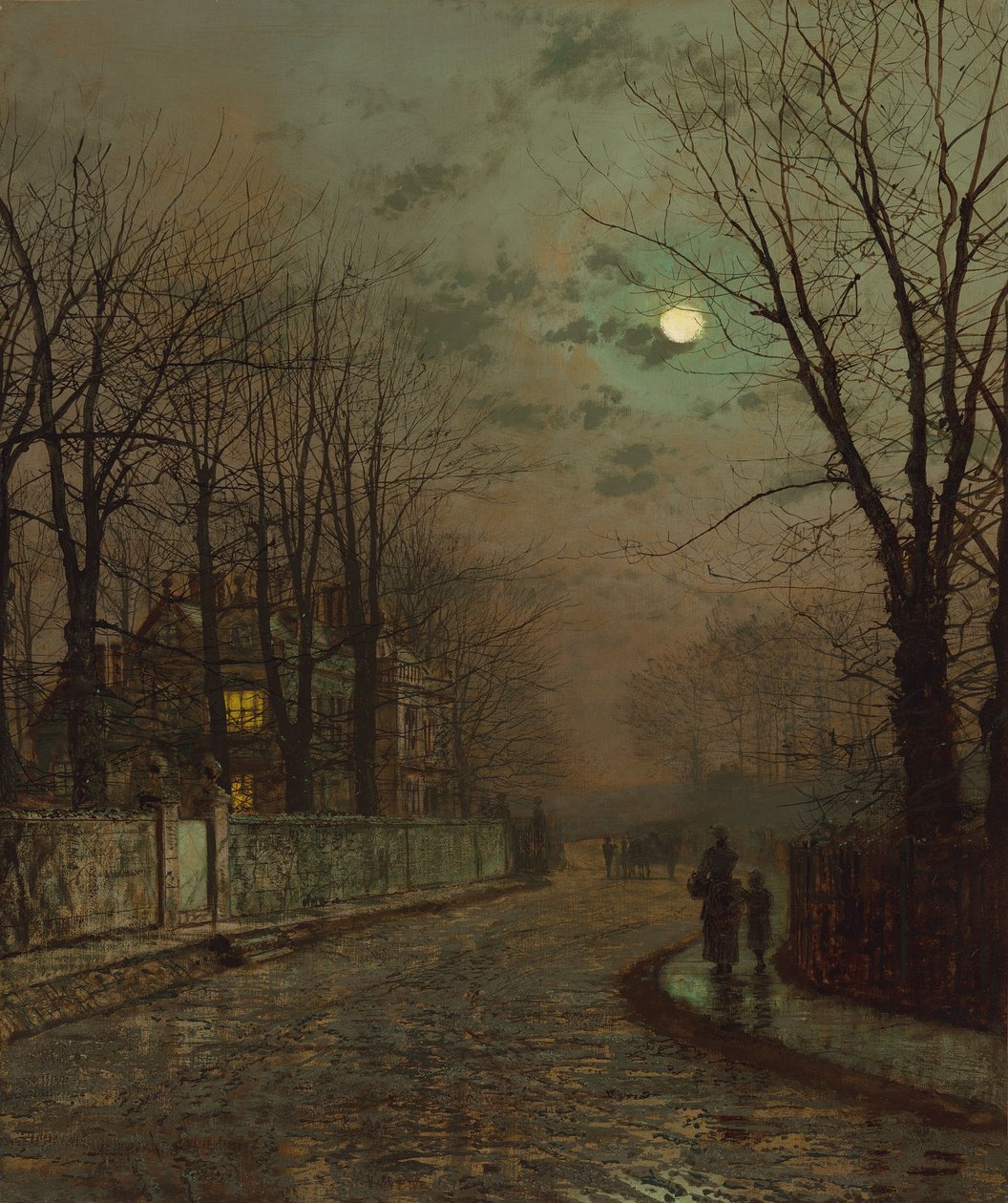 Un camino mojado, Knostrop, Yorkshire por John Atkinson Grimshaw, 1886 de John Atkinson Grimshaw
