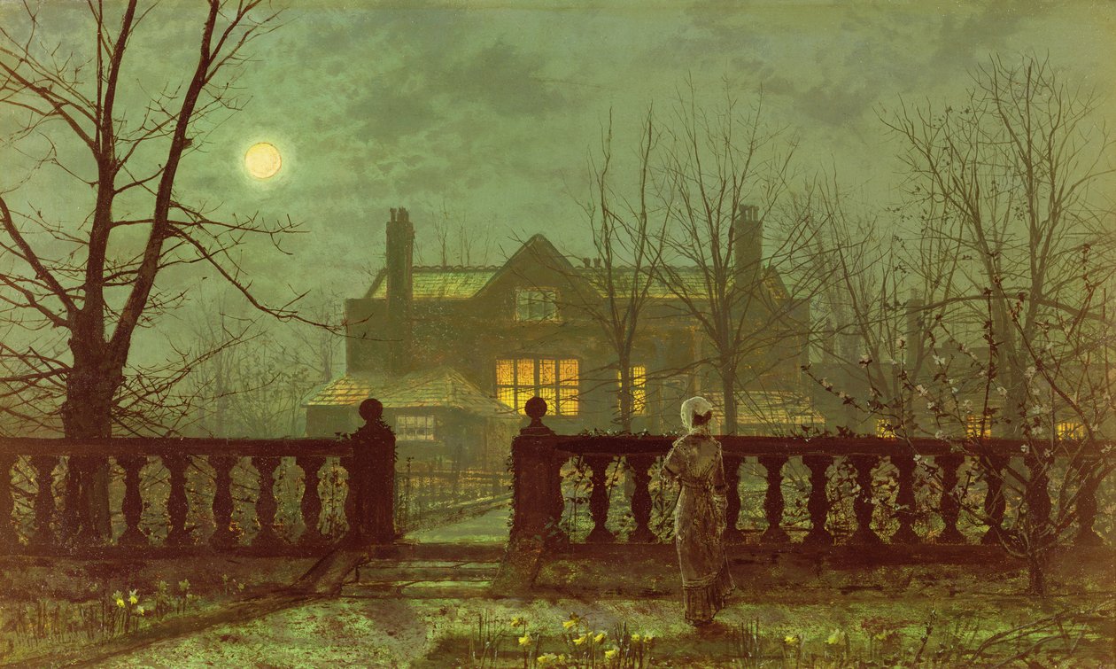 Una dama en un jardín a la luz de la luna, 1882 de John Atkinson Grimshaw