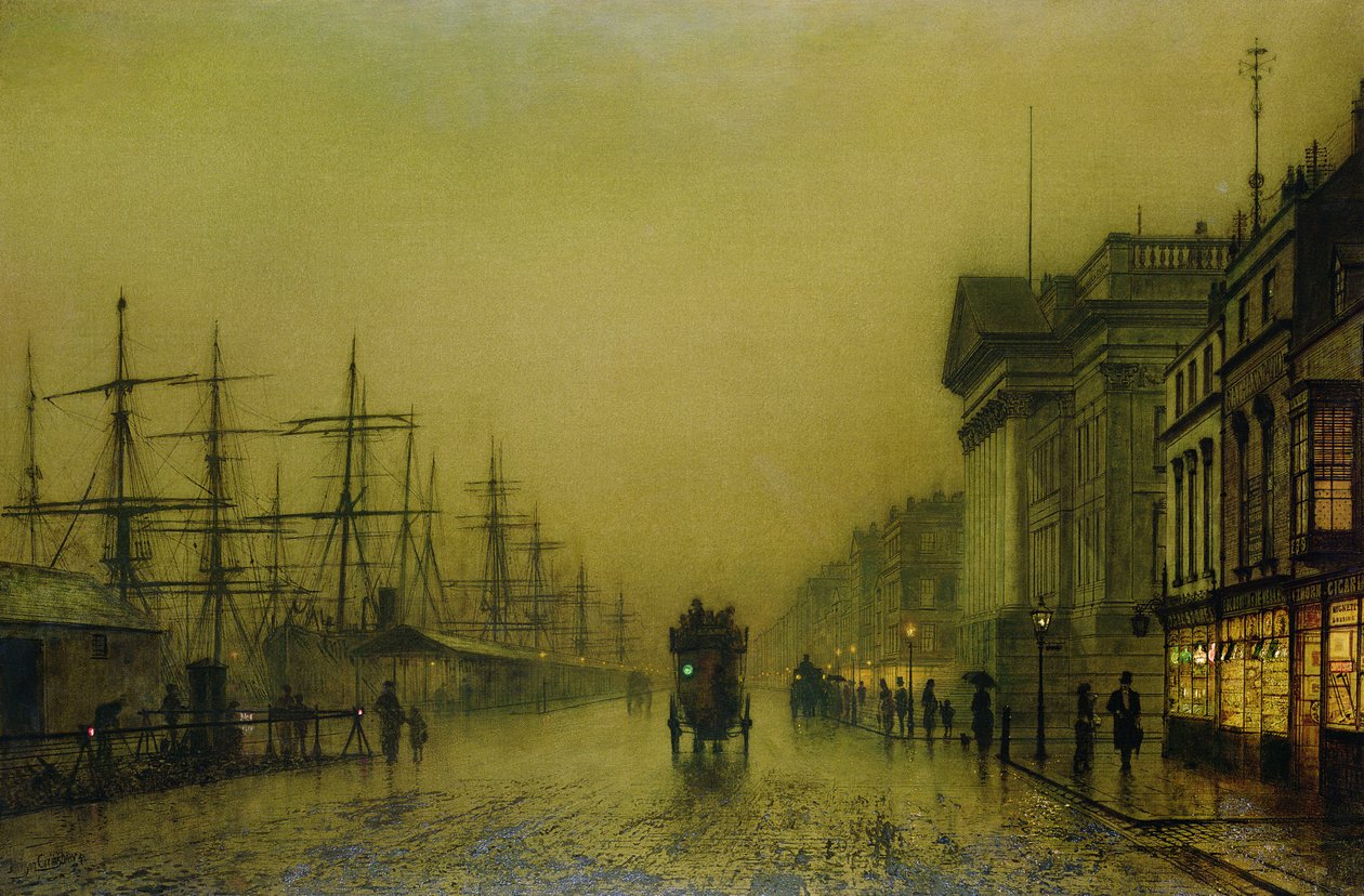 Aduana de los muelles de Liverpool y muelles de Salthouse, Liverpool de John Atkinson Grimshaw