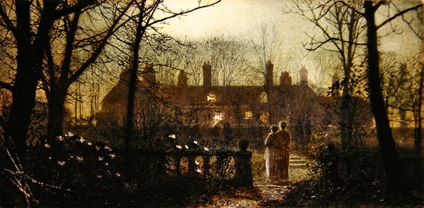 Escena nocturna con dos figuras de John Atkinson Grimshaw
