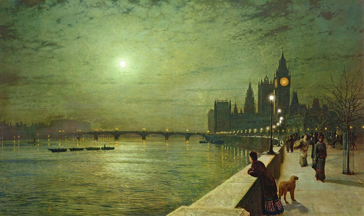 Reflexiones sobre el Támesis, Westminster de John Atkinson Grimshaw