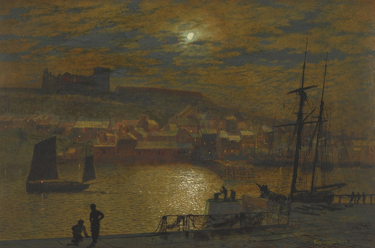 Whitby desde Scotch Head, Luz de luna en el Esk de John Atkinson Grimshaw