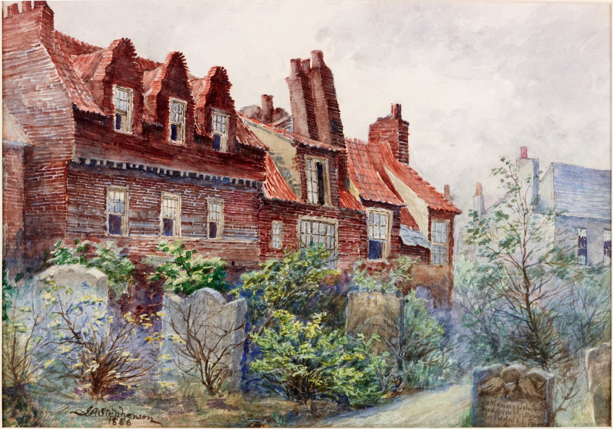 Casas en Silver Street desde el cementerio de All Saints, Newcastle upon Tyne, 1886 de John Atlantic Stephenson