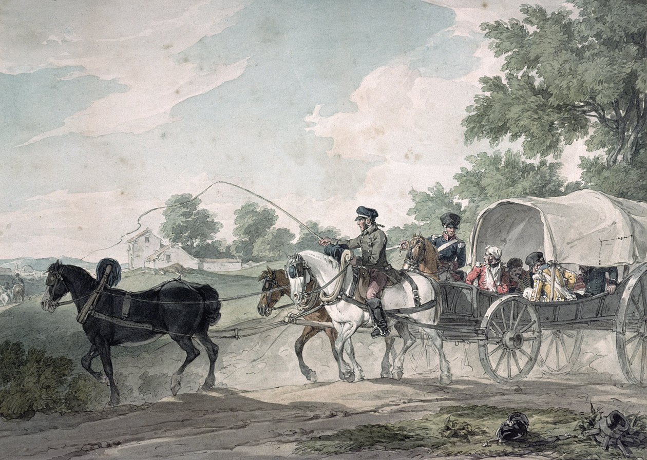 Carro belga transportando heridos del campo después de la batalla de Waterloo, 1815 de John Augustus Atkinson