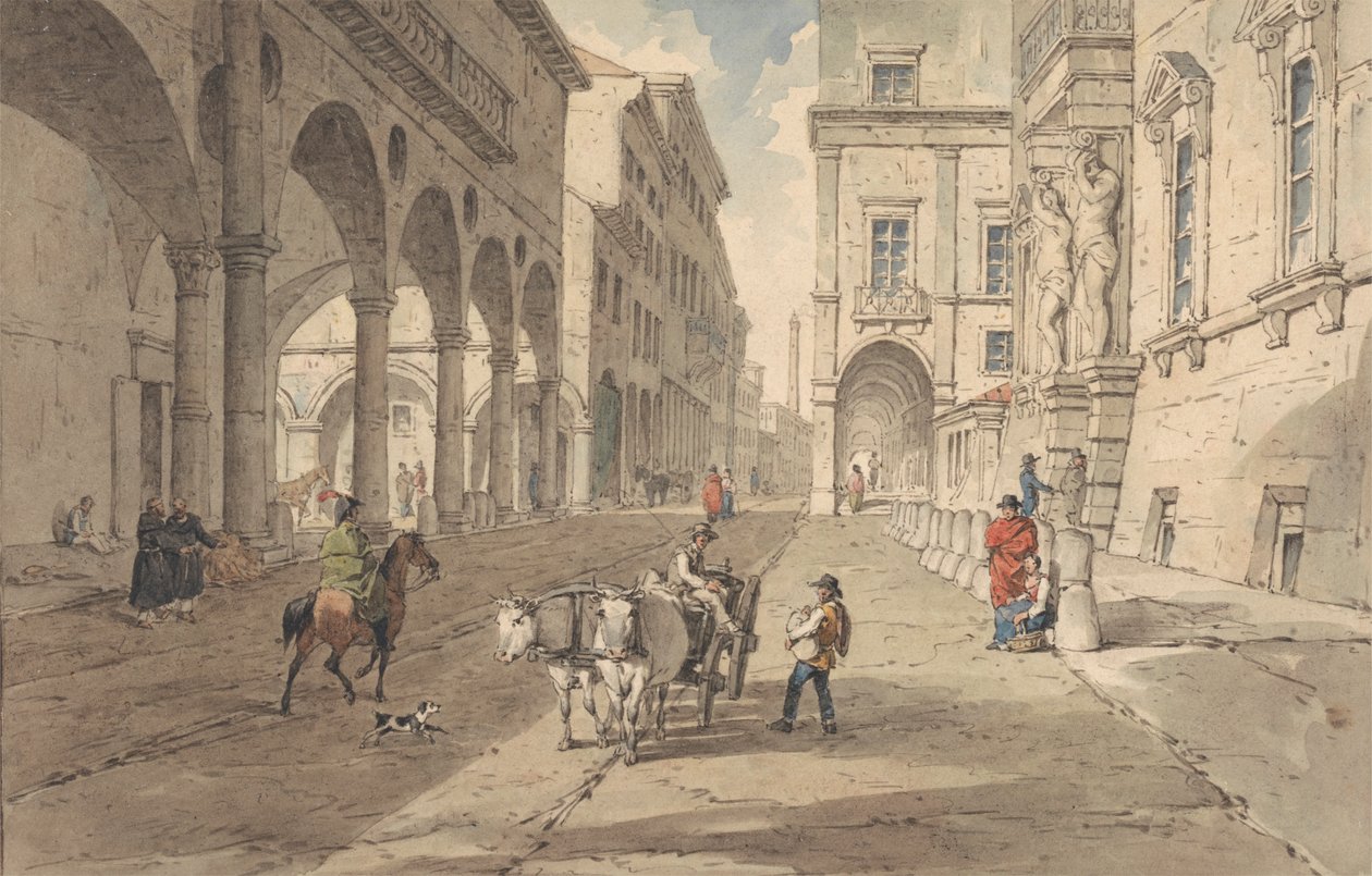 Bolonia, Vista en la Strada Maggiore de John Augustus Atkinson