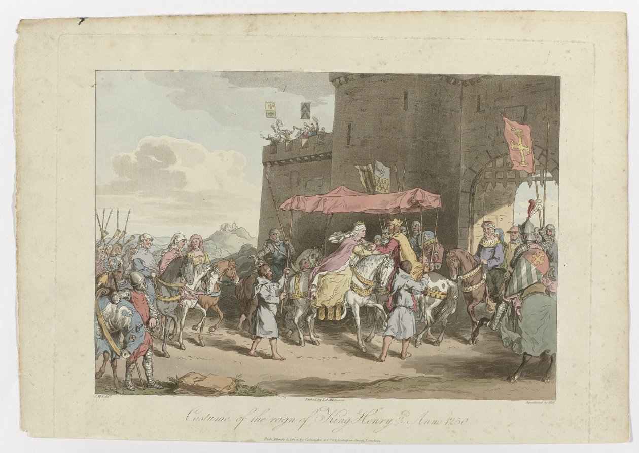 Traje del reinado del rey Enrique 3, Anno 1250, 1 de marzo de 1814 de John Augustus Atkinson