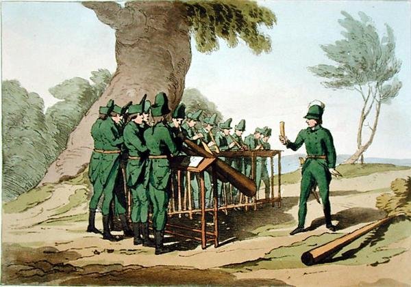 Música de cuerno, grabado por el artista, publicado en 1803 de John Augustus Atkinson