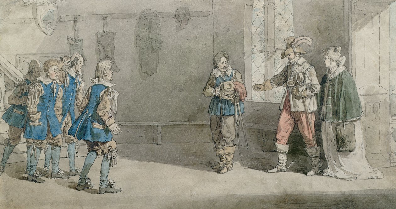 Petruchio, Katarina y sirvientes en una escena de 