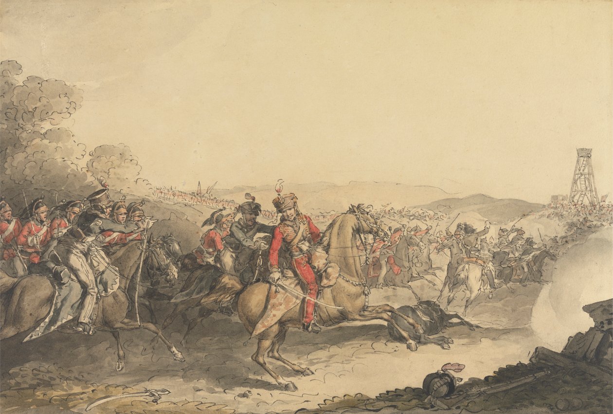 El marqués de Anglesea herido al frente de una carga de caballería pesada al final de la batalla de Waterloo de John Augustus Atkinson