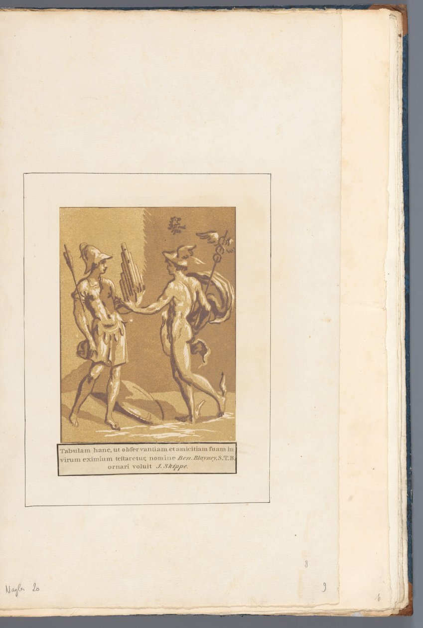 Mercurio le da a Minerva un panflut A sus amigos y a cada uno (...) (título de serie sobre objeto) de John B. Skippe
