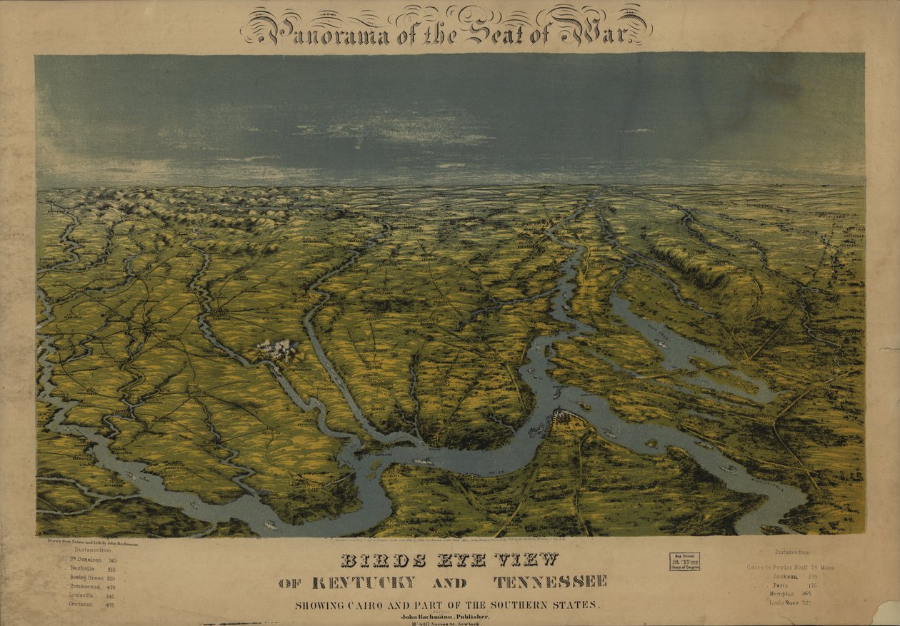 Vista aérea de Kentucky y Tennessee que muestra El Cairo y parte de los estados del sur. LOC 99447069 de John Bachmann