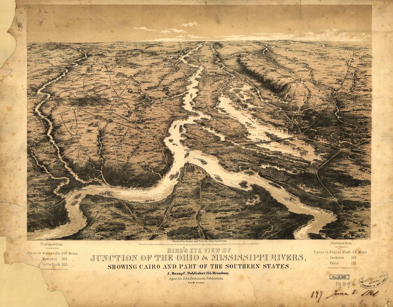 Vista aérea de la confluencia de los ríos Ohio y Mississippi, mostrando El Cairo y parte de los estados del sur LOC 99447003 de John Bachmann