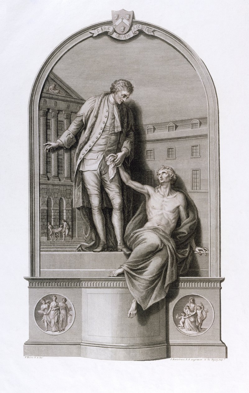 Monumento a Sir Thomas Guy (1645-1724) en el Hospital de Guy, Southwark, grabado por Francesco Bartolozzi (1727-1815), c.1784 de John Bacon