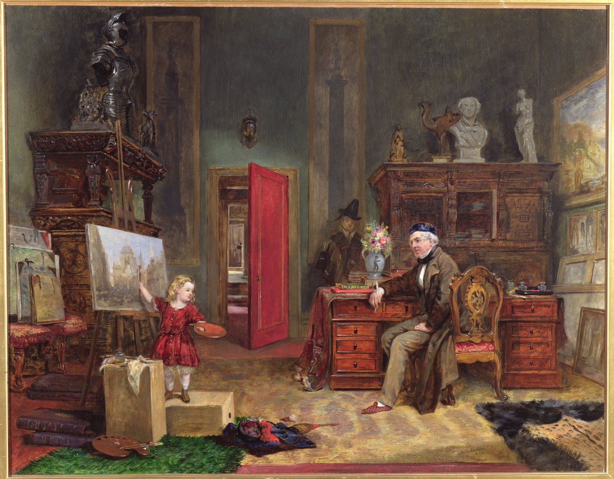 David Roberts (1796-1864) y su nieta en su estudio, c.1866 de John Ballantyne