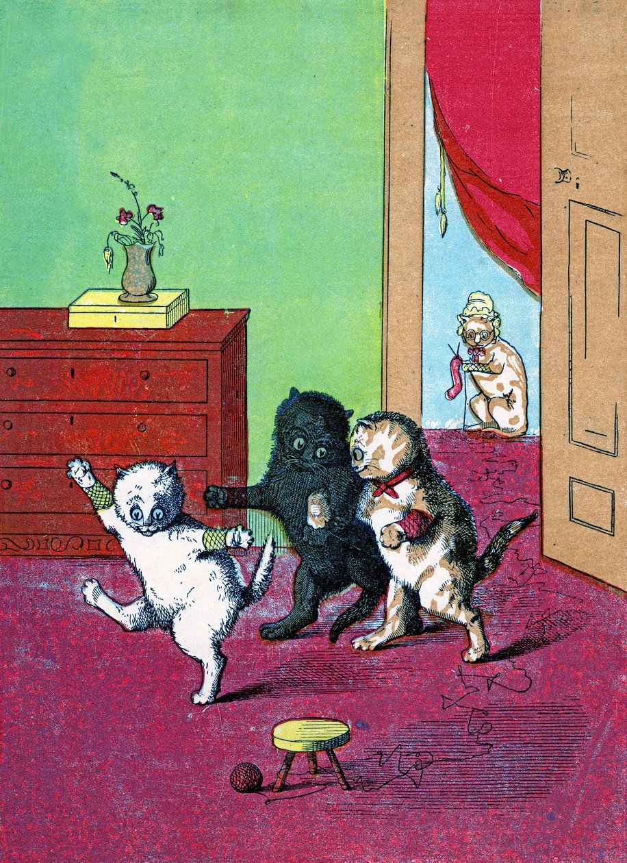Tres gatitos pequeños con guantes, Ilustración de "Tres Gatitos" 1859 de John Ballantyne