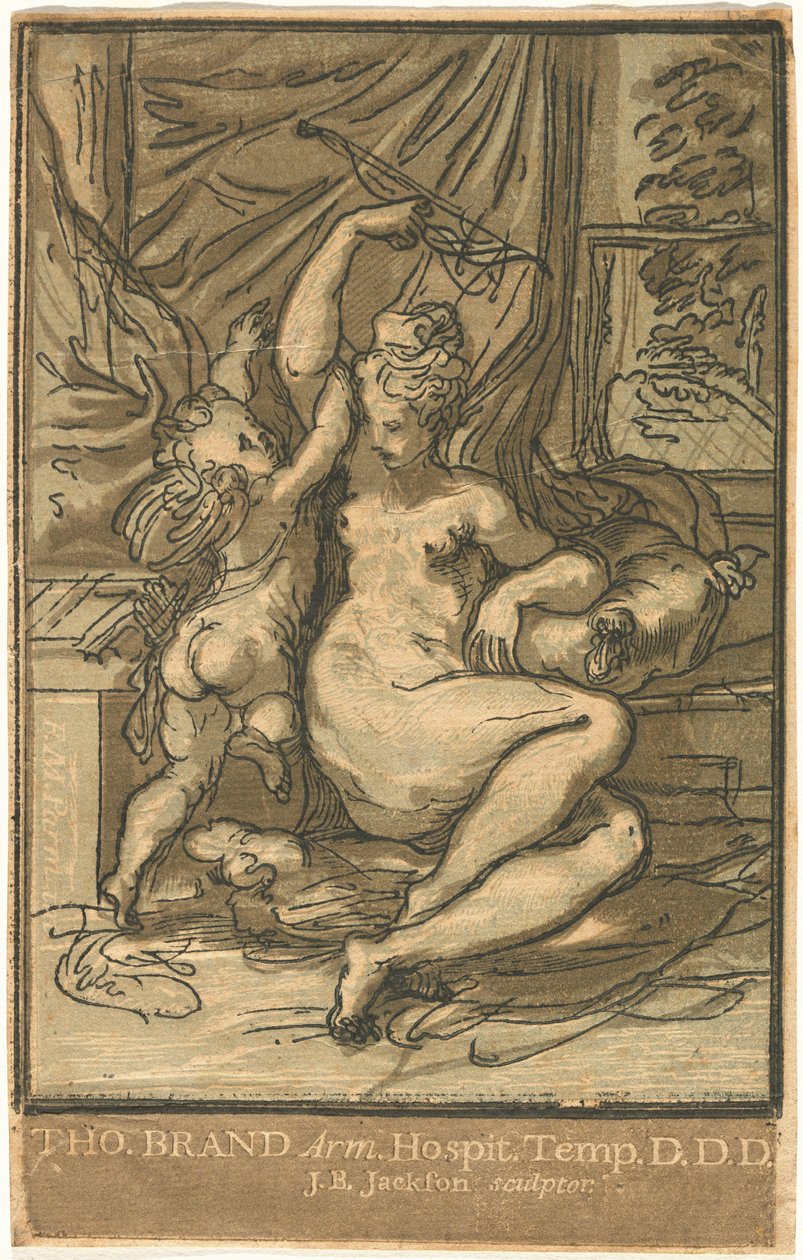 Venus y Cupido con un arco de John Baptist Jackson, after Parmigianino