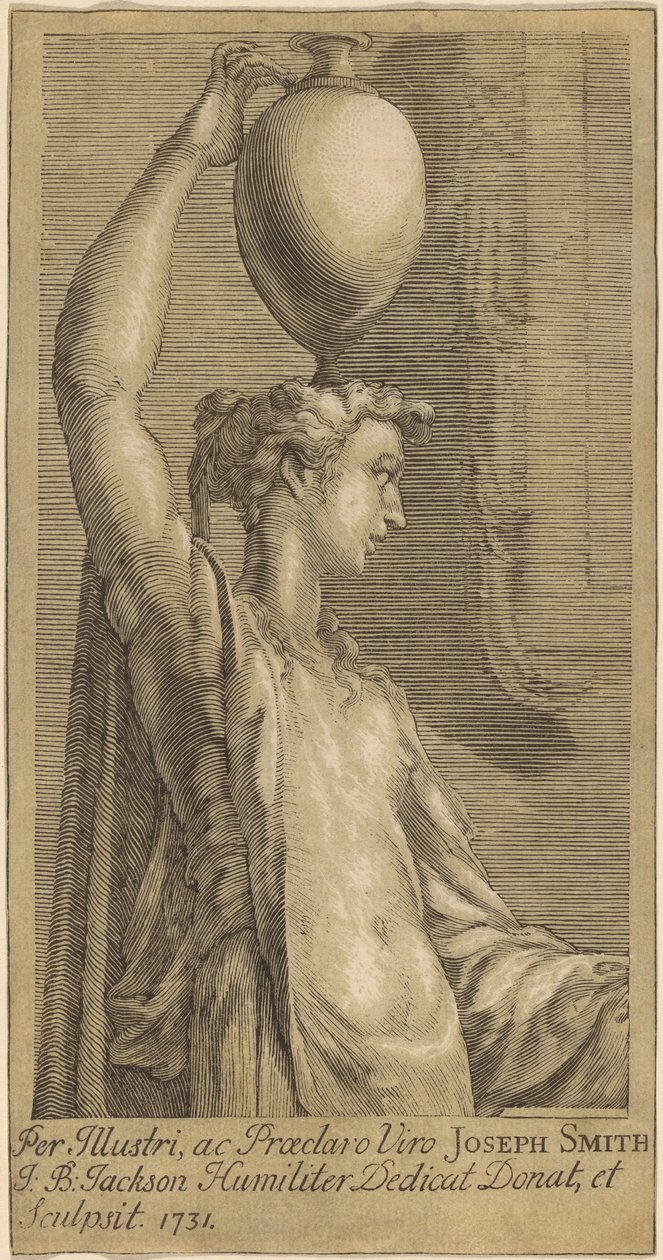 Mujer de pie con una jarra en la cabeza de John Baptist Jackson, after Parmigianino
