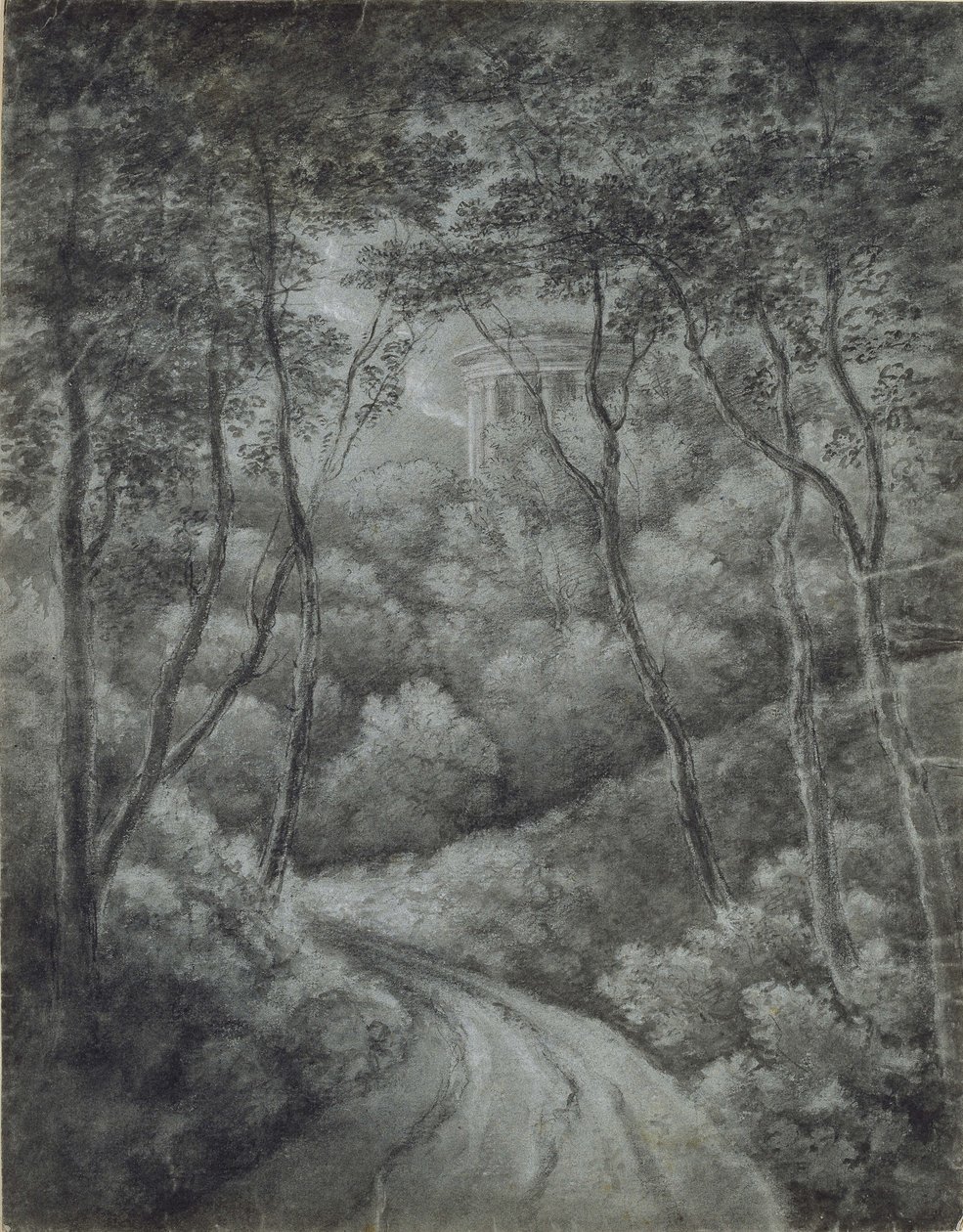 Paisaje con un camino a través de un bosque y un templo clásico de John Baptist Malchair