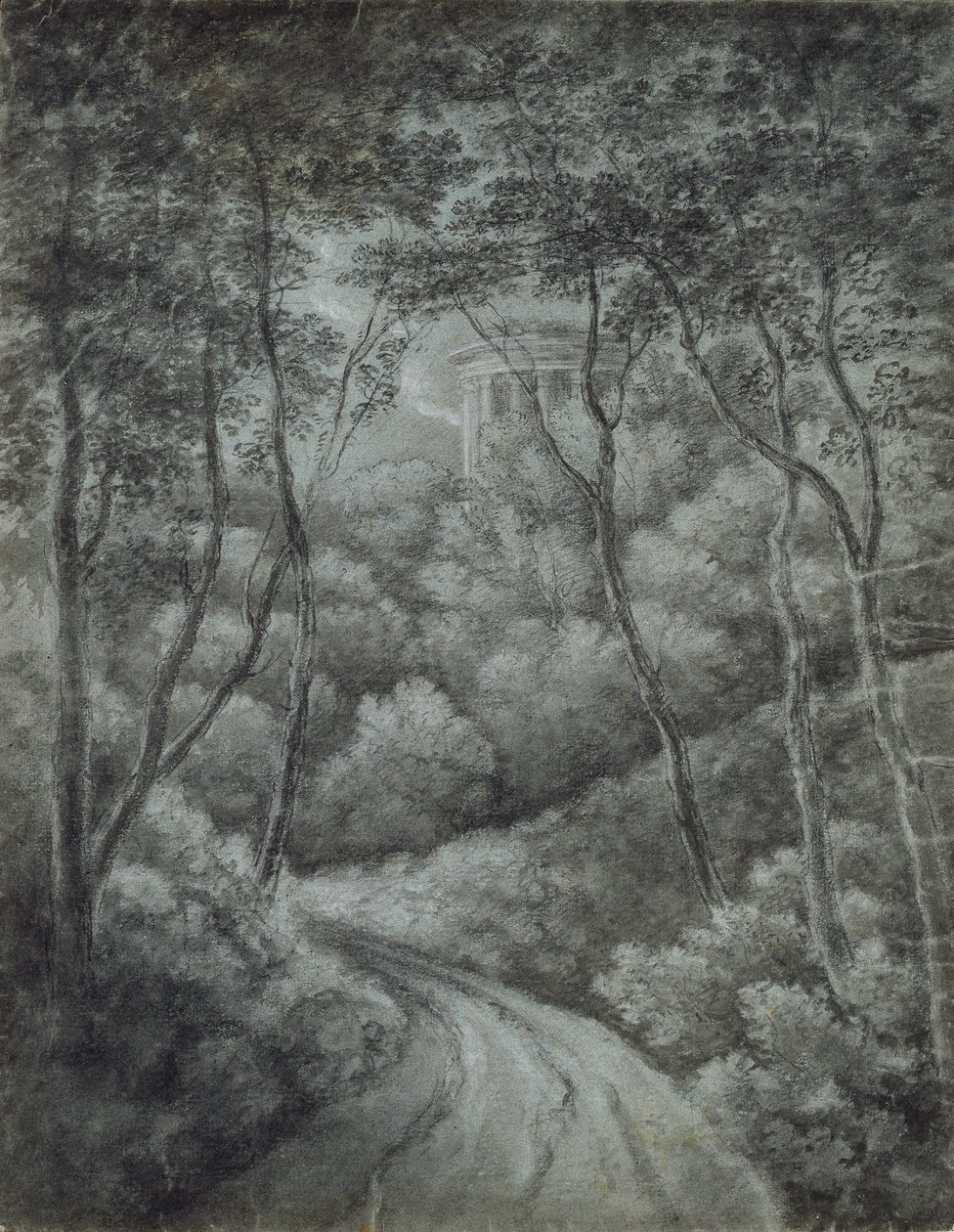 Paisaje con un camino a través de un bosque y un templo clásico, finales del siglo XVIII de John Baptist Malchair