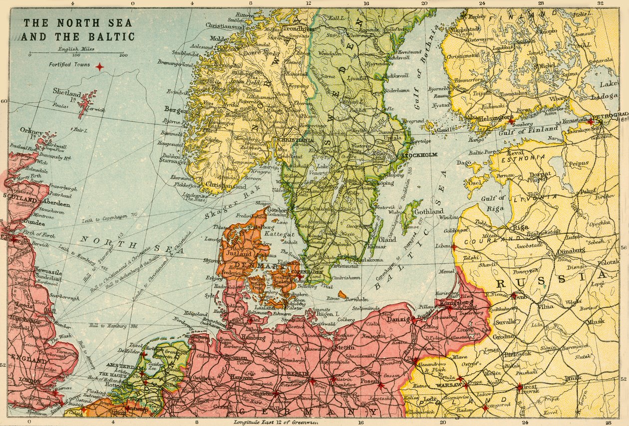 Mapa del Mar del Norte y el Báltico, c. 1914, c. 1920 de John Bartholomew and Son
