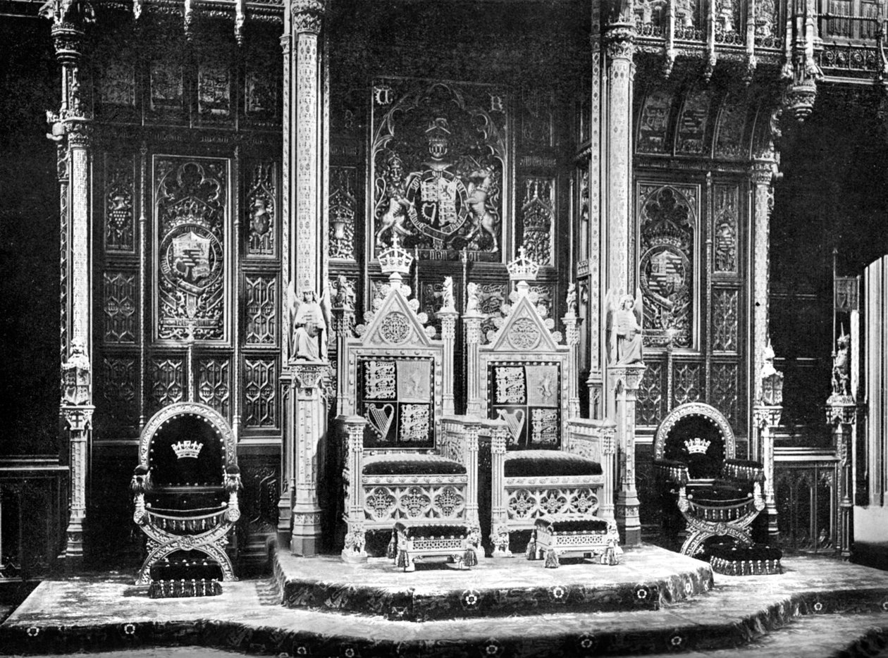 El Trono Real, Cámara de los Lores, Westminster, c. 1905 de John Benjamin Stone