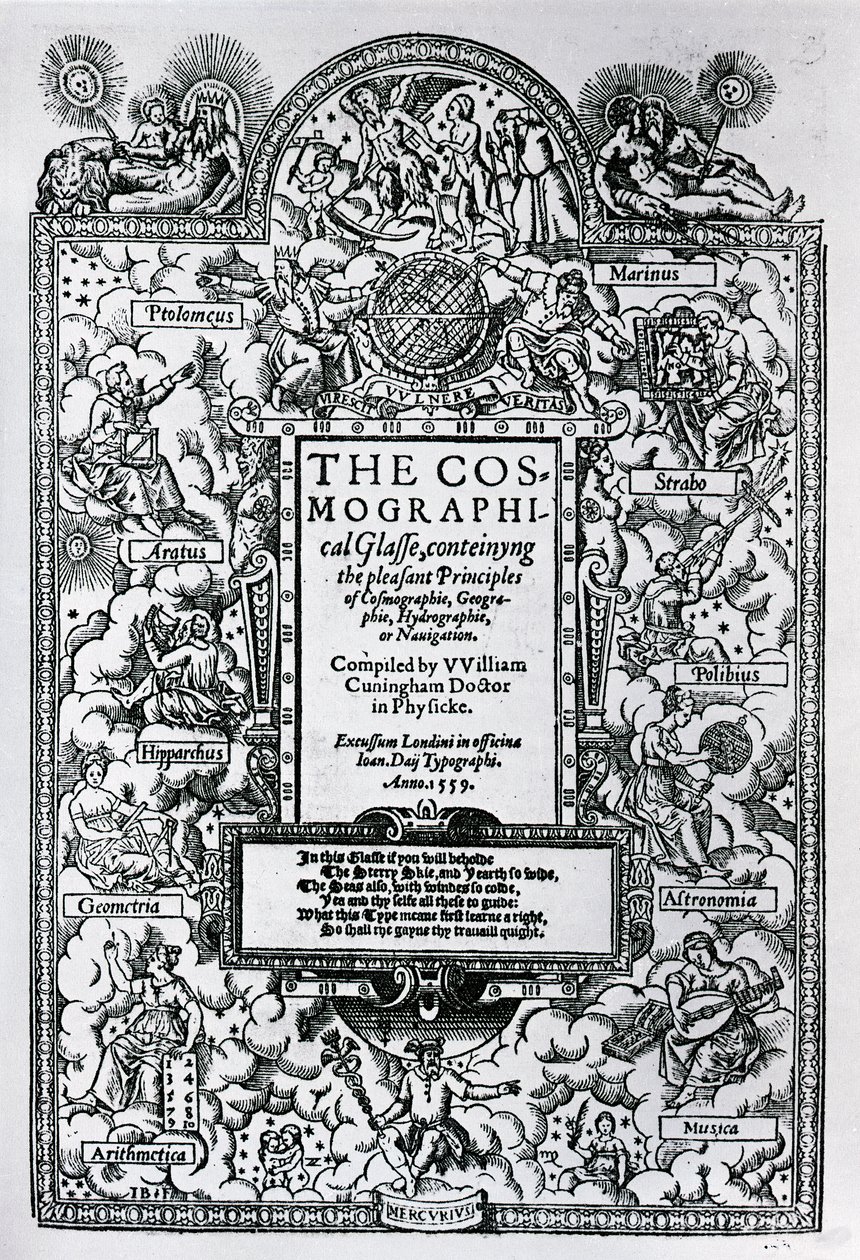 Portada de El vidrio cosmográfico, 1559 de John Bettes