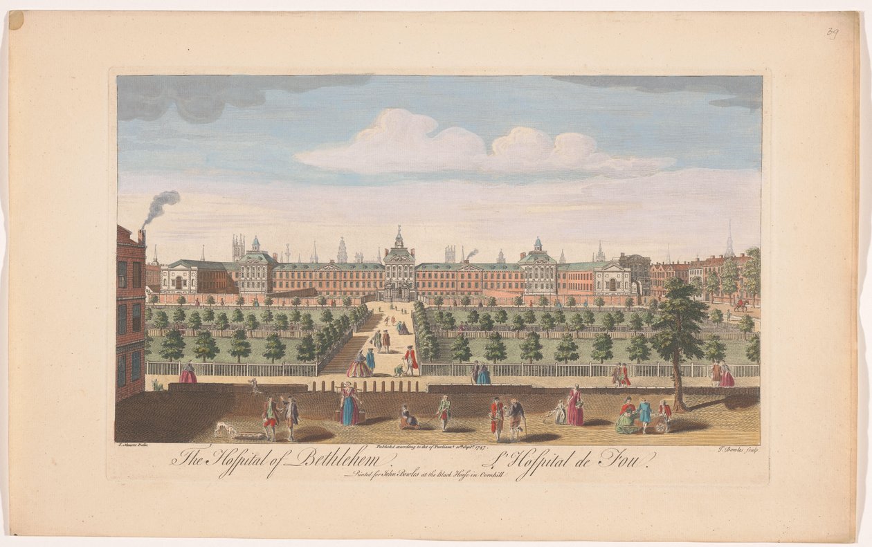 Vista del Hospital Real de Bethlem en Londres El Hospital de Belén (título sobre objeto) de John Bowles
