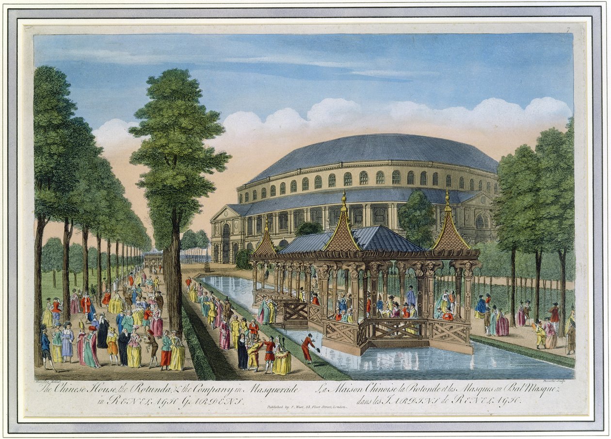 La Casa China, la Rotonda y la Compañía en Mascarada en los Jardines de Ranelagh de John Bowles