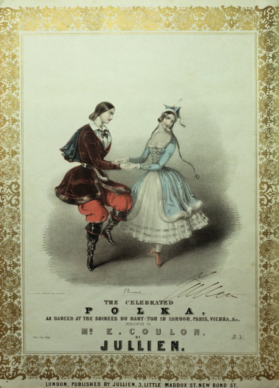 La polca célebre, partitura, 1840 (litografía en color) de John Brandard
