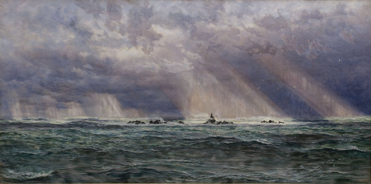 Un vendaval del noroeste frente al faro Longships de John Brett