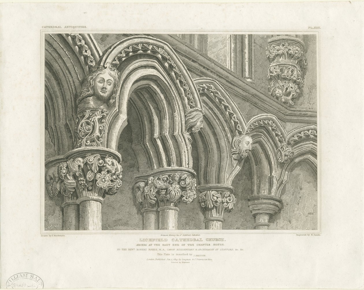 Interior de la Catedral de Lichfield - Arcos en la Sala Capitular: grabado, s.f. [c. 1819] de John Britton