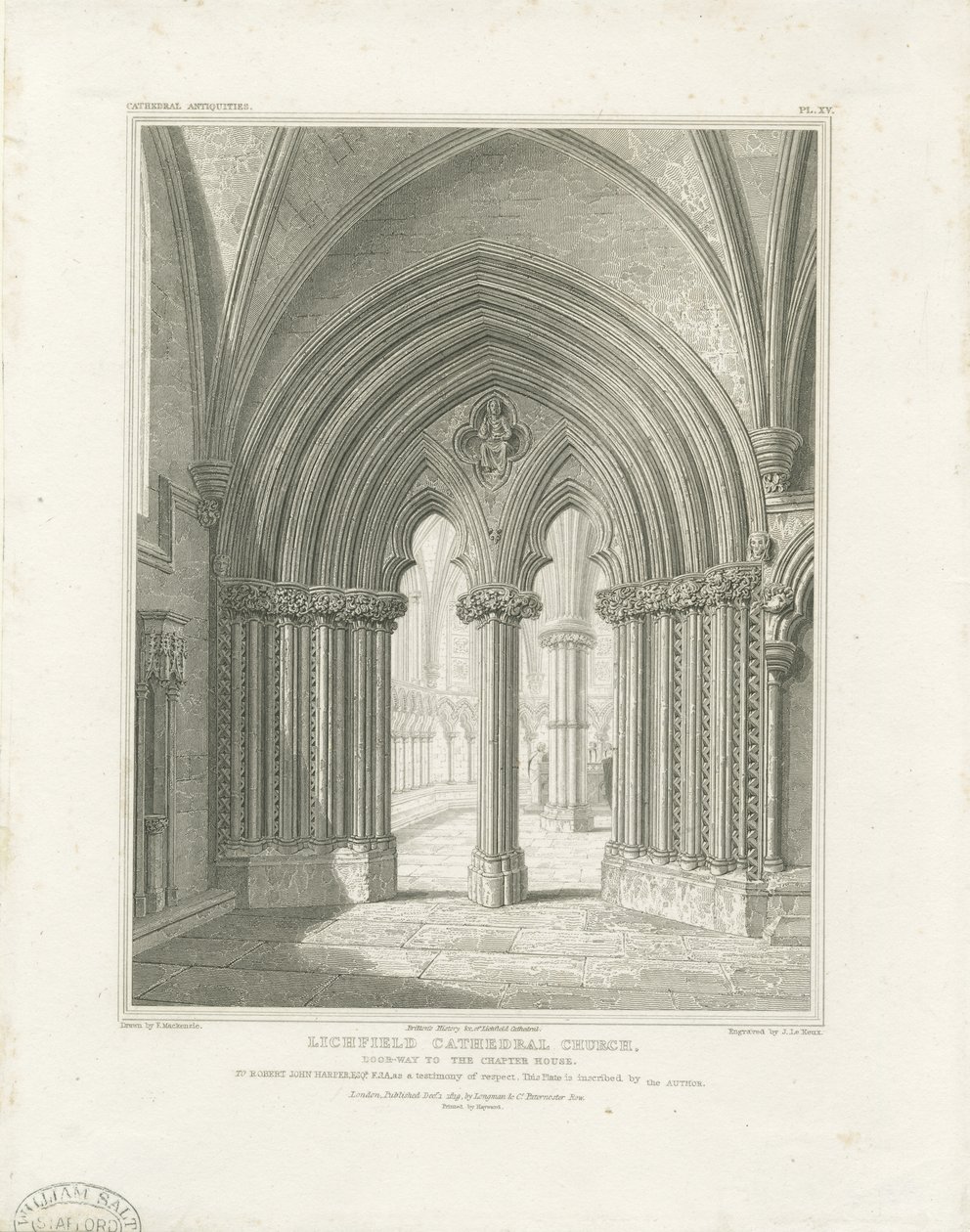 Interior de la Catedral de Lichfield - Puerta de la Sala Capitular: grabado, nd [c 1819] de John Britton