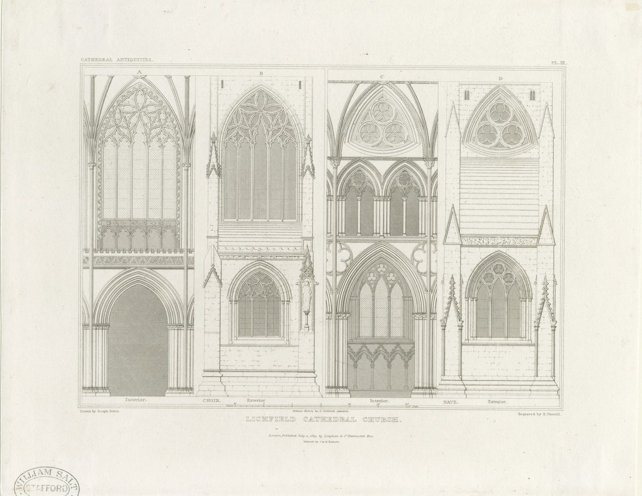 Interior de la Catedral de Lichfield - Nave y Coro de John Britton