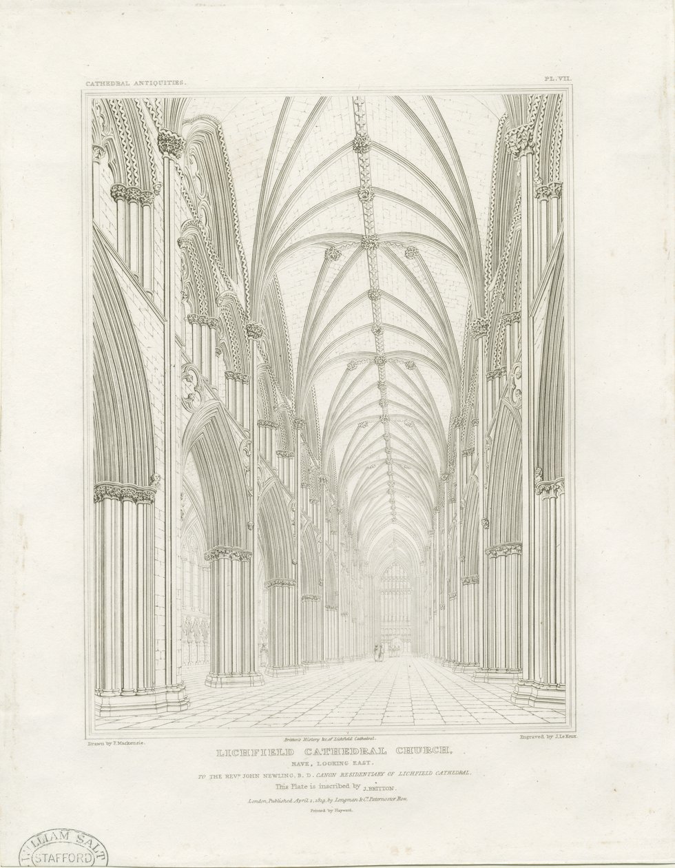 Interior de la Catedral de Lichfield - Nave de John Britton