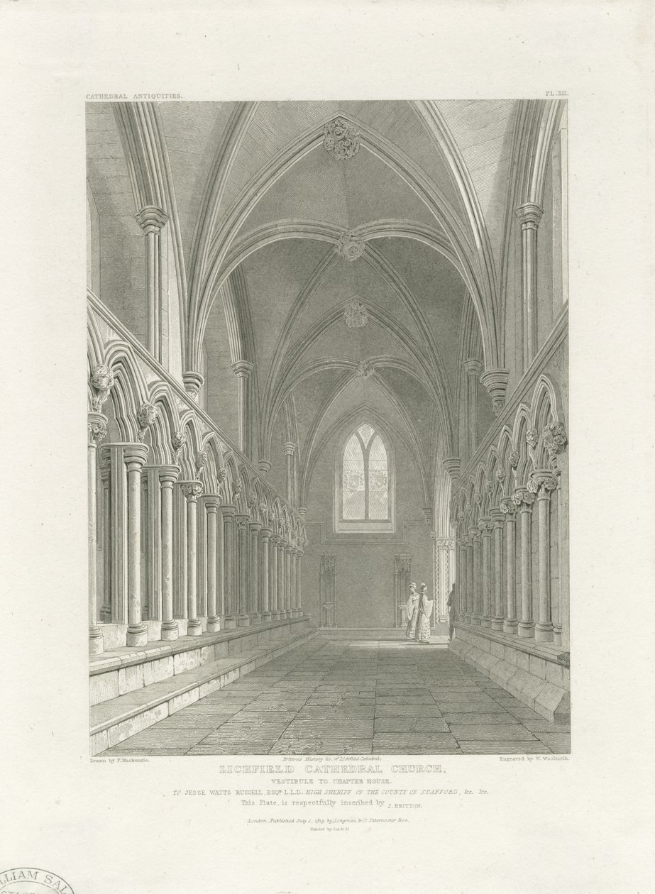 Interior de la Catedral de Lichfield - Vestíbulo de la Sala Capitular (grabado) de John Britton
