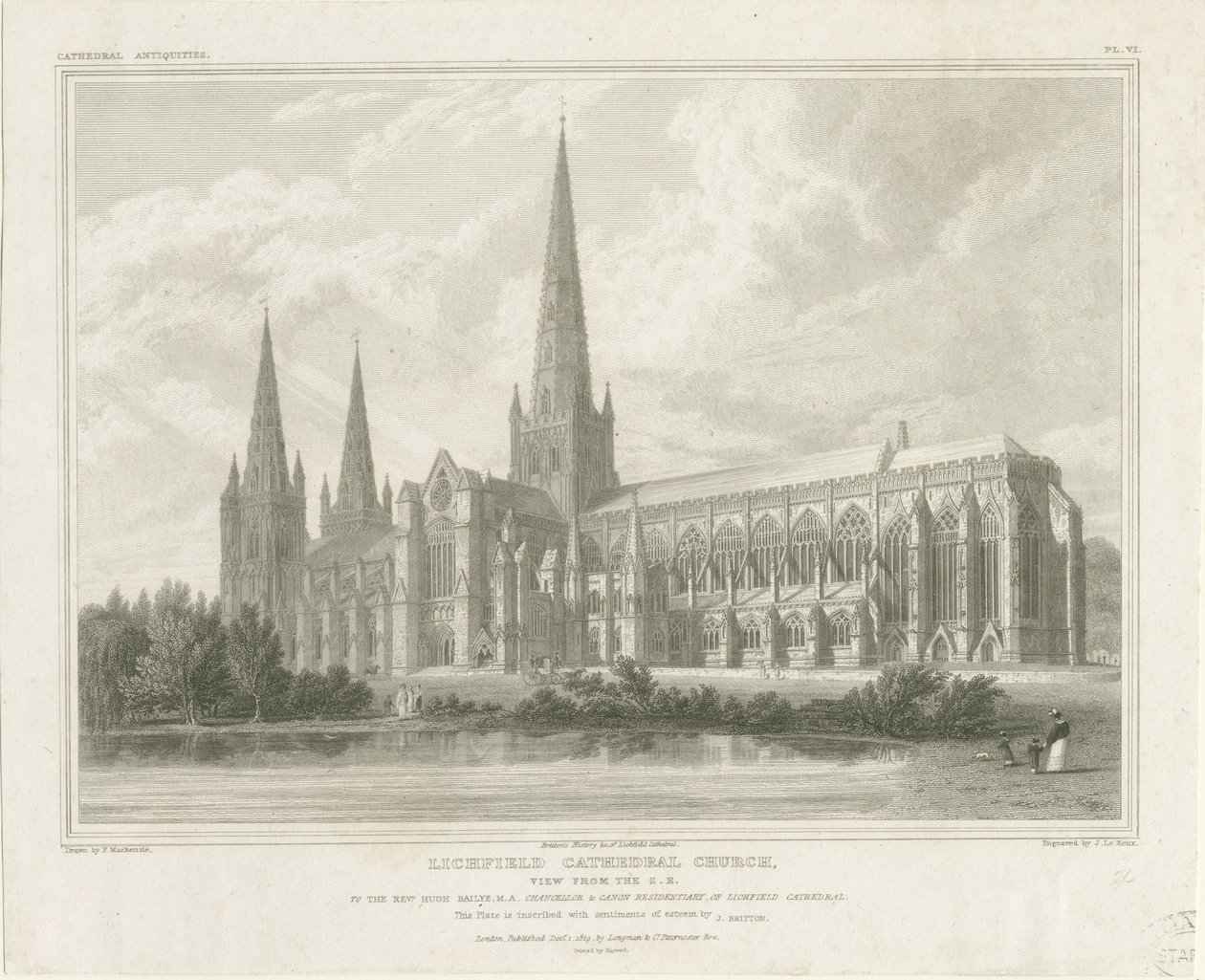 Catedral de Lichfield - Vista sureste (grabado) de John Britton