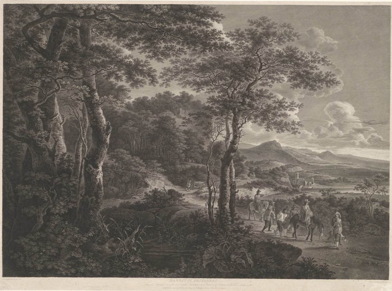 Paisaje con salteadores de caminos capturados Banditti Prisoners (título sobre el objeto) de John Browne