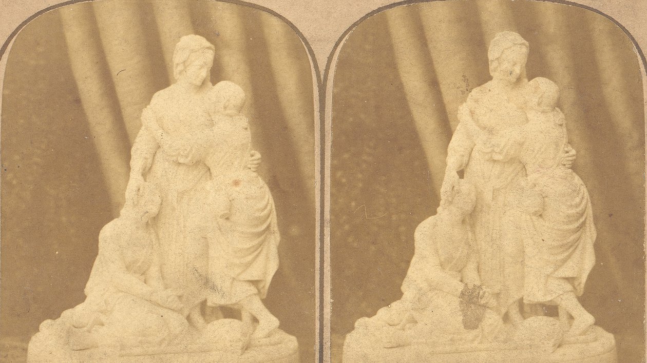 Par de vistas estereográficas tempranas de estatuas británicas, 1850s-1910s de John Browning