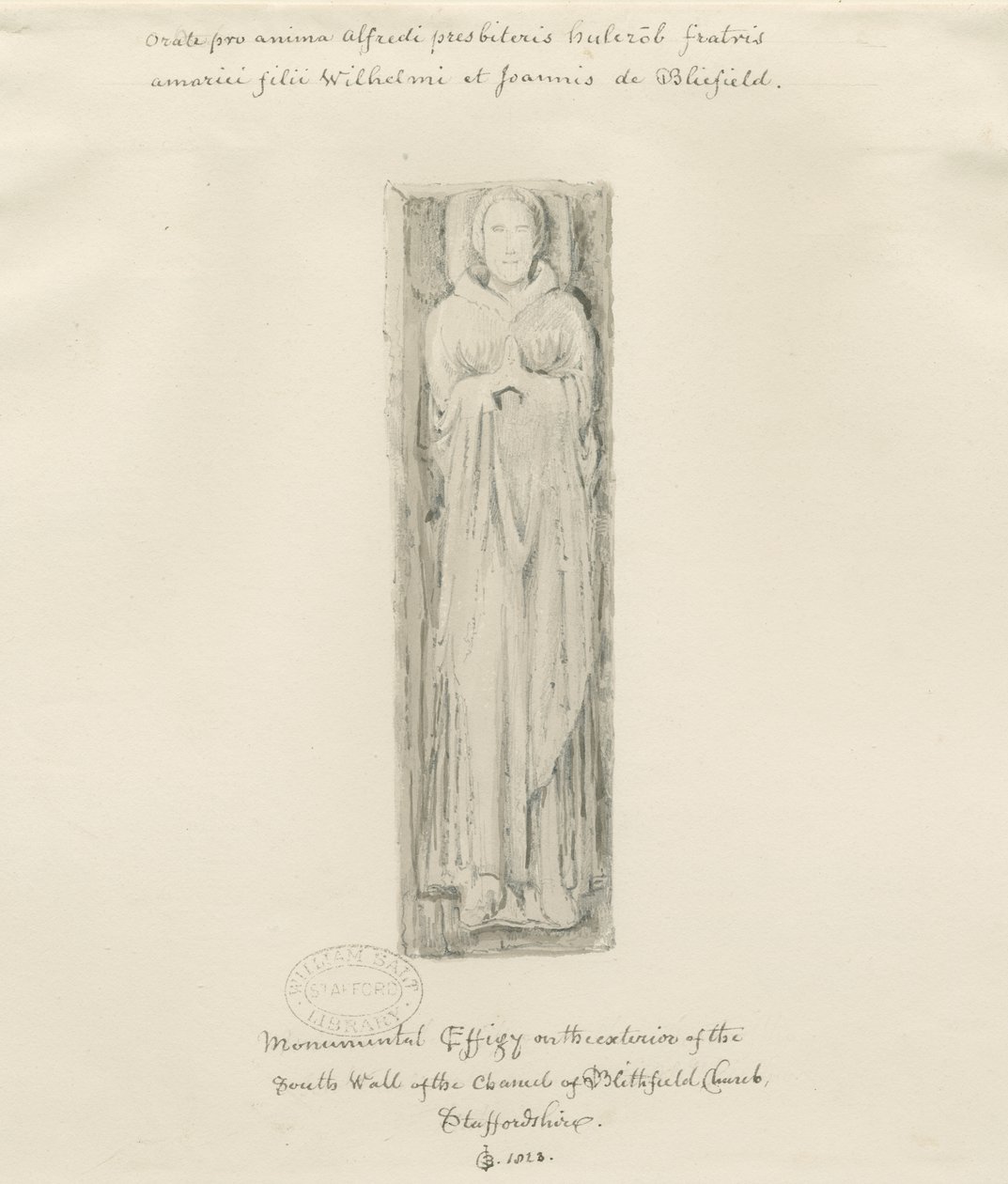 Iglesia de Blithfield - efigie monumental: dibujo tintado, 1823 de John Buckler
