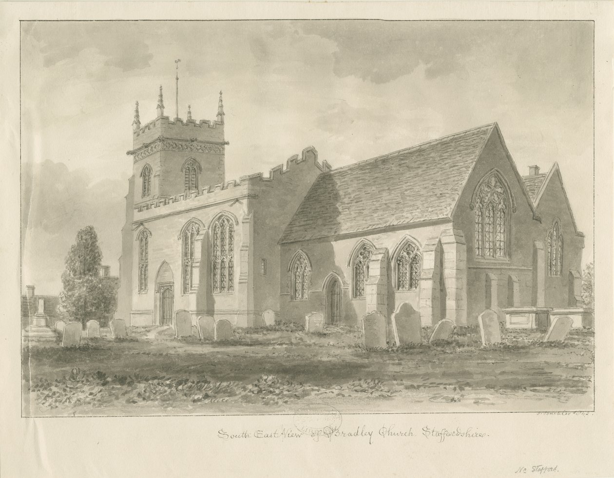 Iglesia de Bradley: dibujo en sepia, 1842 de John Buckler