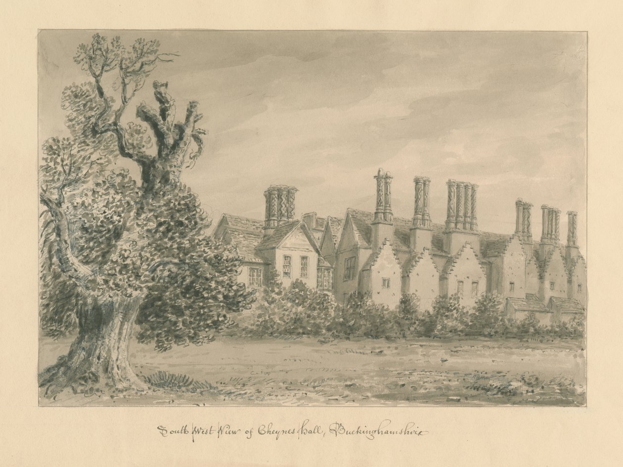 Buckinghamshire - Salón de Chenies: dibujo en sepia, 1824 de John Buckler