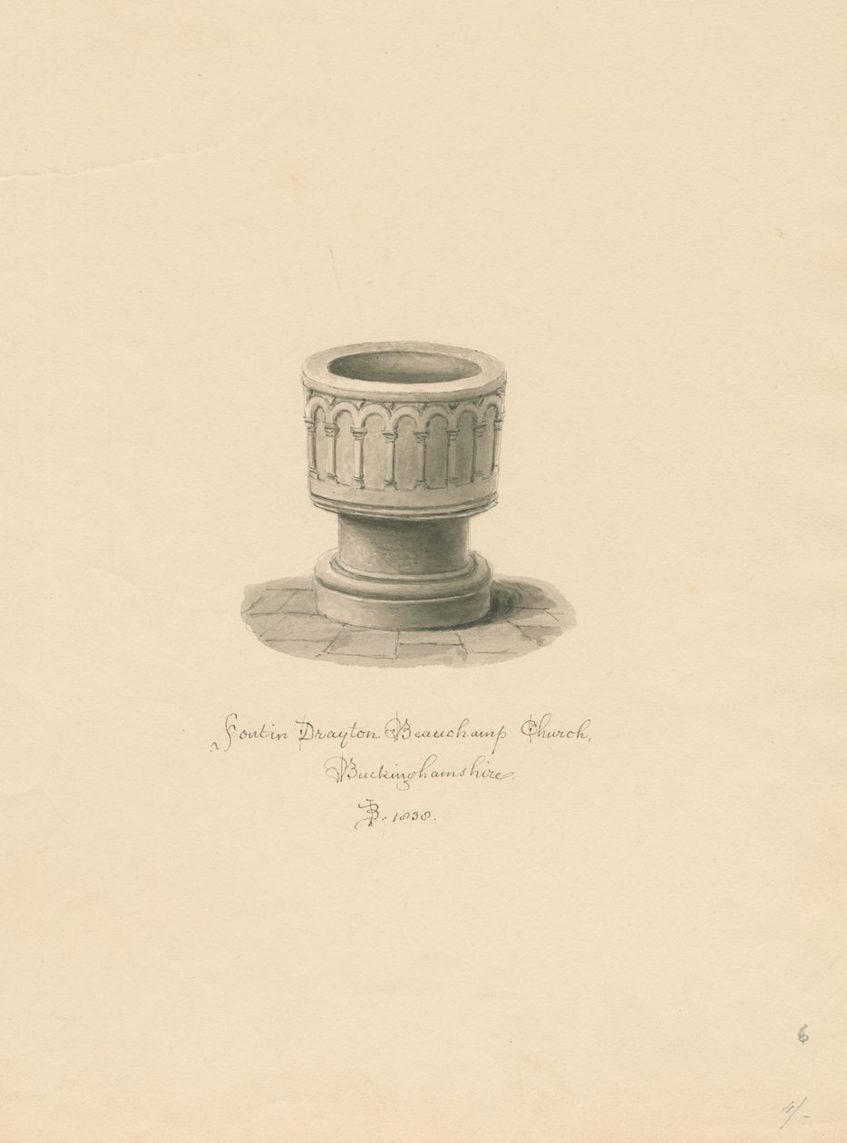 Buckinghamshire - Iglesia de Drayton Beauchamp: dibujo en sepia, 1838 de John Buckler