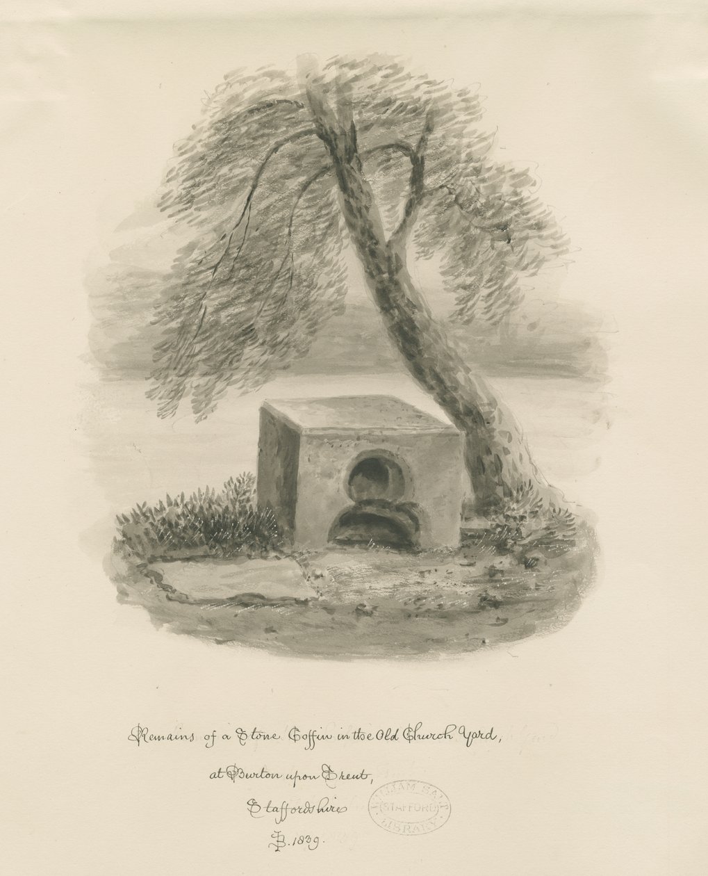 Burton-upon-Trent - Ataúd de piedra en el antiguo cementerio de la iglesia de John Buckler